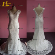 ED Bridal China Simple Classic Elegante V Neck Backless Vestidos de casamento Long Lace 2017